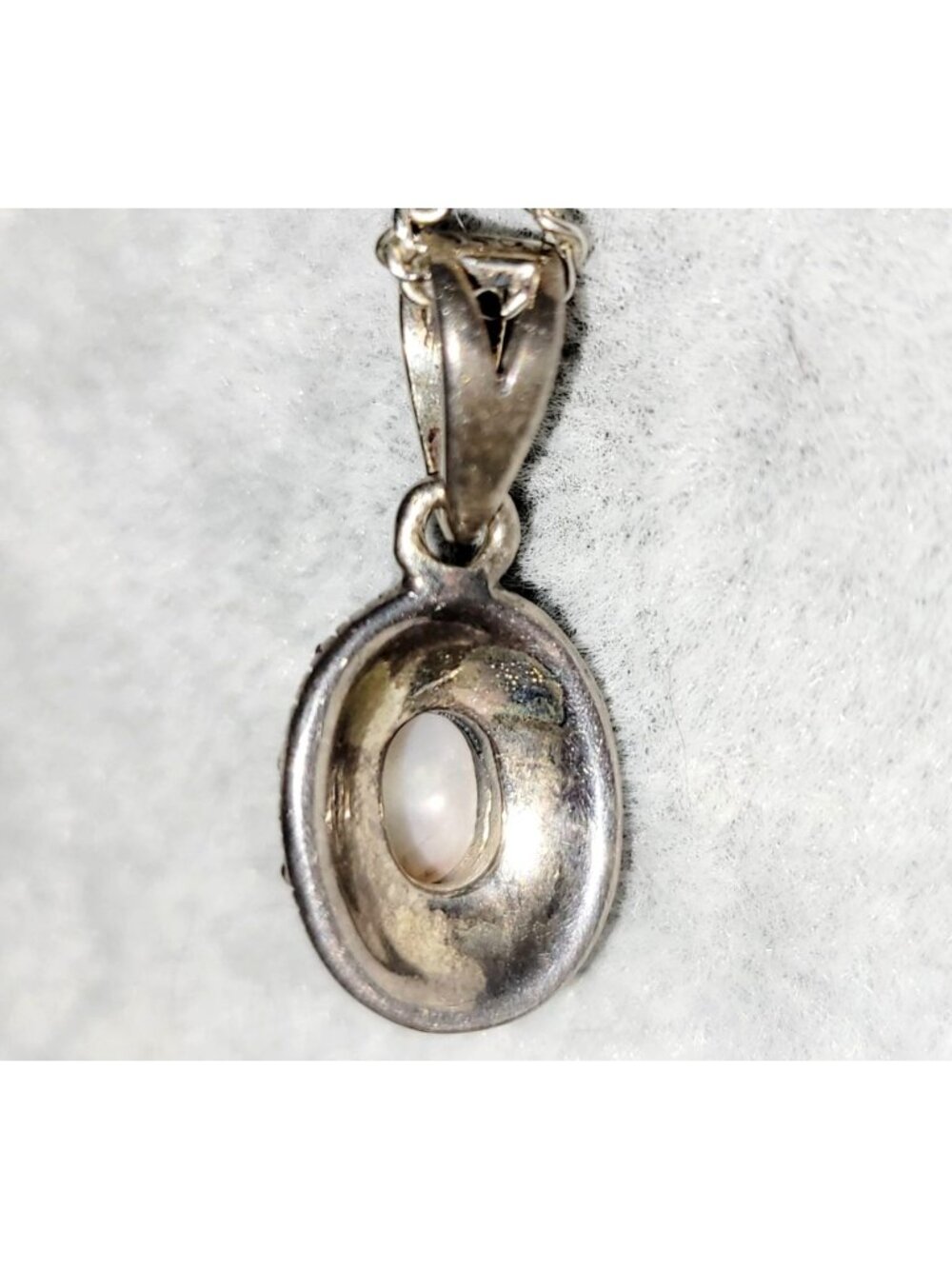Vintage Sterling Silver Moonstone & Marcasite Pendant Necklace 19" Long - Picture 3 of 8
